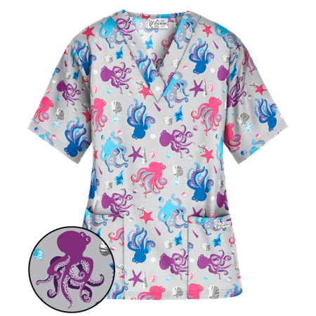 Bluza medicala cu imprimeu caracatite colorate - 1