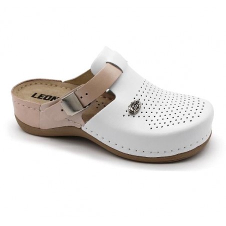 Saboti medicali Leon 901 alb cu somon - dama