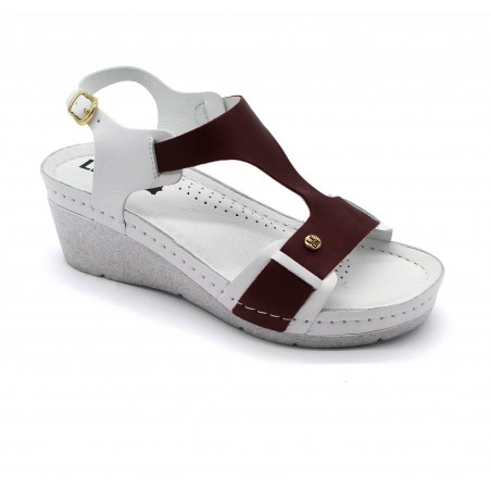 Sandale Leon 1010 alb cu bordo - dama
