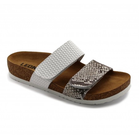 Papuci cu talpa ortopedica Leon 4000 alb cu imprimeu de sarpe - dama