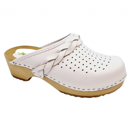 Saboti cu talpa de lemn Medi+  alb - dama