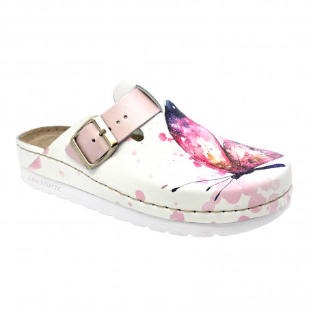 Saboti medicali Doss 425 alb cu fluturas roz - dama