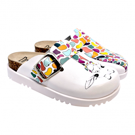 Saboti medicali Dr Feet 16202 alb cu girafa vesela - dama